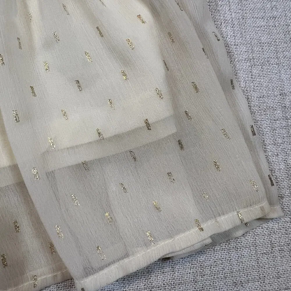 Sweet Wanderer Boho Midi Dress Cream Ruffle Sleeve Tie Waist Gold Size L - Picture 2 of 8